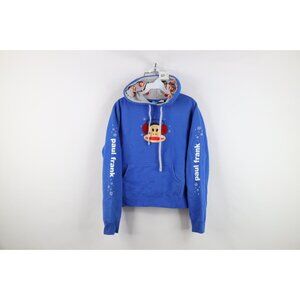Vintage Y2K Paul Frank Womens Teen Medium Spell Out Snowflake Monkey Hoodie Blue